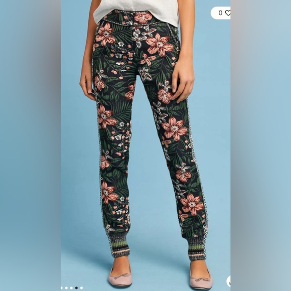 NWT BYRON LARS Beauty Mark Floral Jacquard Brocade Blue Jogger Pants 10 12 - Picture 2 of 12